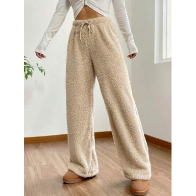 EZwear Drawstring Waist Teddy Wide Leg Pants - Choose Your Size