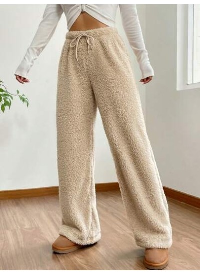 EZwear Drawstring Waist Teddy Wide Leg Pants - Choose Your Size