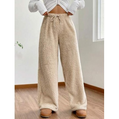 EZwear Drawstring Waist Teddy Wide Leg Pants - Choose Your Size