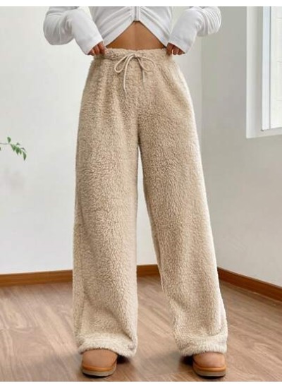 EZwear Drawstring Waist Teddy Wide Leg Pants - Choose Your Size