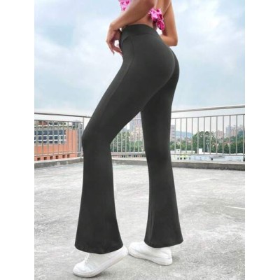 EZwear Women Solid Color High Waist Flared Regular Casual Pants - Choose Your S