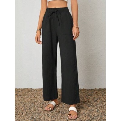 LUNE Solid Knot Front Wide Leg Pants - Choose Your Size