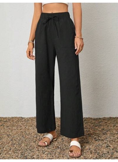 LUNE Solid Knot Front Wide Leg Pants - Choose Your Size