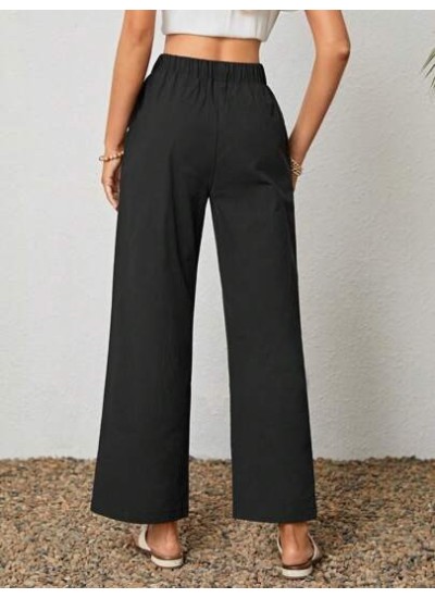 LUNE Solid Knot Front Wide Leg Pants - Choose Your Size