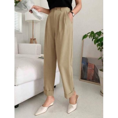 High Waist Plicated Detail Roll Hem Pants - Choose Your Size