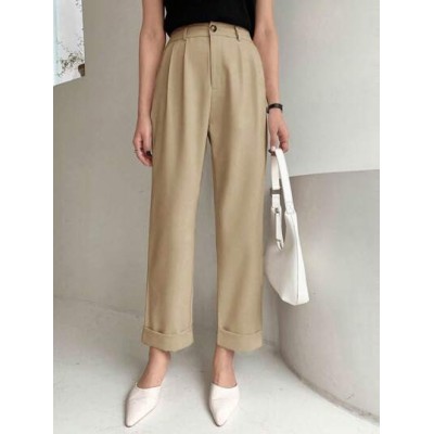 High Waist Plicated Detail Roll Hem Pants - Choose Your Size