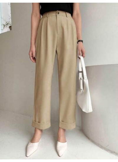 High Waist Plicated Detail Roll Hem Pants - Choose Your Size