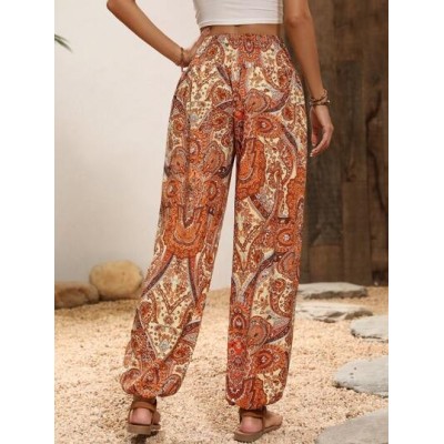 VCAY Paisley Print Shirred Waist Pants - Choose Your Size