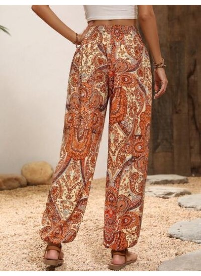 VCAY Paisley Print Shirred Waist Pants - Choose Your Size