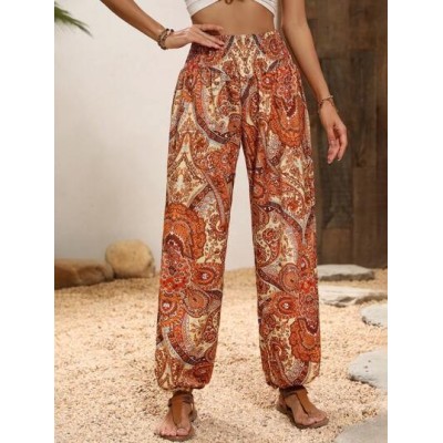 VCAY Paisley Print Shirred Waist Pants - Choose Your Size