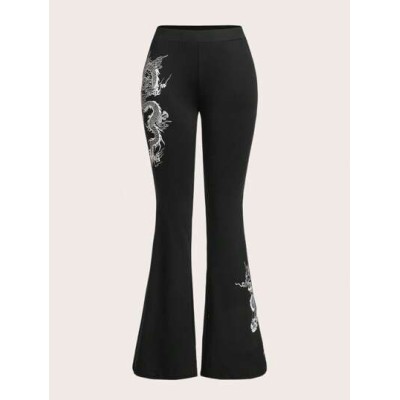 ICON Chinese Dragon Graphic Flare Leg Pants - Choose Your Size