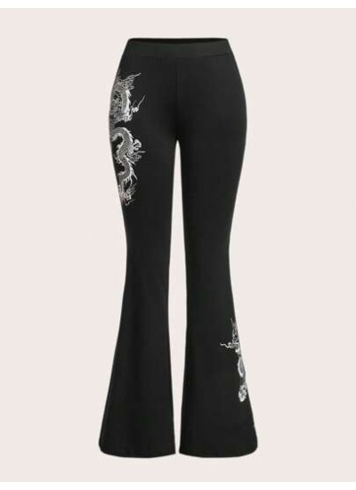 ICON Chinese Dragon Graphic Flare Leg Pants - Choose Your Size