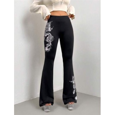 ICON Chinese Dragon Graphic Flare Leg Pants - Choose Your Size