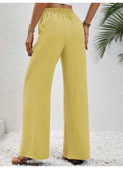 LUNE Solid Color Elastic Waist Wide Leg Pants With Slanted Pockets - Choose You