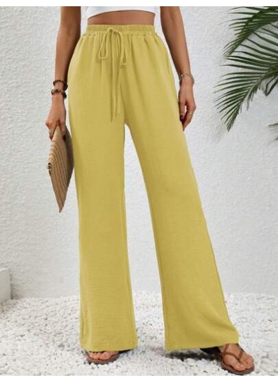 LUNE Solid Color Elastic Waist Wide Leg Pants With Slanted Pockets - Choose You