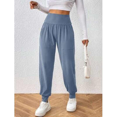 Essnce Fashionable Solid Color Elastic Waist Loose-Fit Tapered Pants - Choose Y