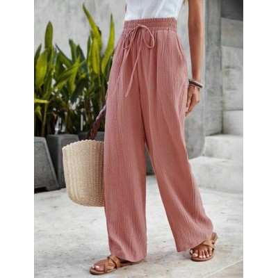 LUNE Solid Knot Waist Wide Leg Pants - Choose Your Size