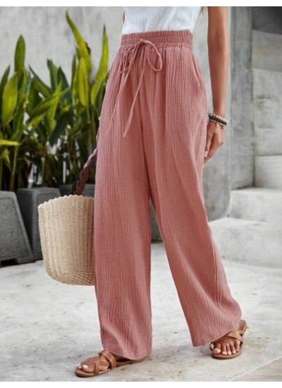 LUNE Solid Knot Waist Wide Leg Pants - Choose Your Size