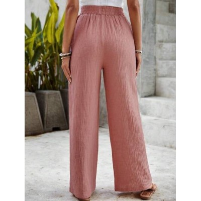 LUNE Solid Knot Waist Wide Leg Pants - Choose Your Size