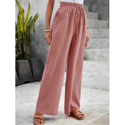 LUNE Solid Knot Waist Wide Leg Pants - Choose Your Size