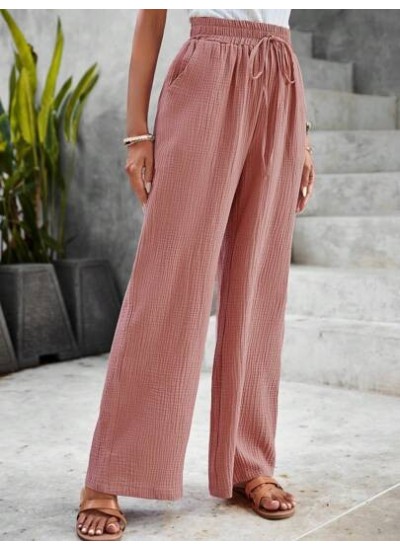 LUNE Solid Knot Waist Wide Leg Pants - Choose Your Size