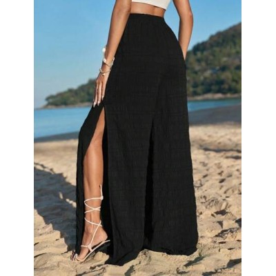 VCAY Tassel Tie Waist Split Thigh Wide Leg Pants - Choose Your Size