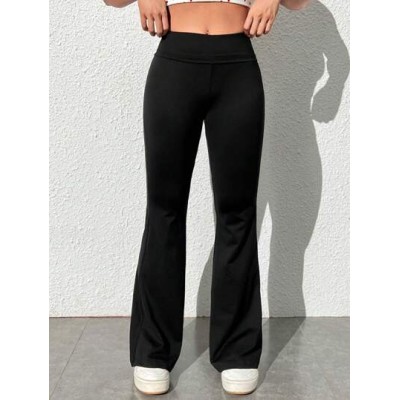 EZwear Women.s Pu Leather Solid Flare Leg Pants - Choose Your Size