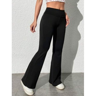 EZwear Women.s Pu Leather Solid Flare Leg Pants - Choose Your Size