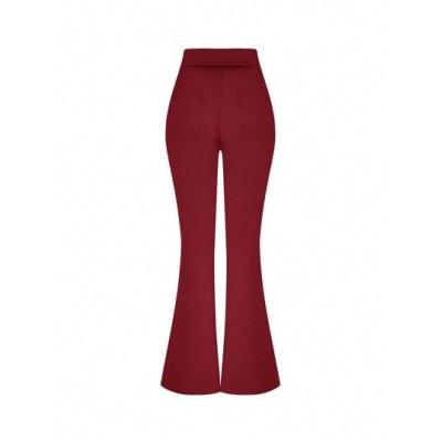 Essnce Women Casual Solid Color Slim Fit Flared Long Pants - Choose Your Size