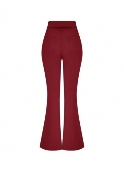 Essnce Women Casual Solid Color Slim Fit Flared Long Pants - Choose Your Size