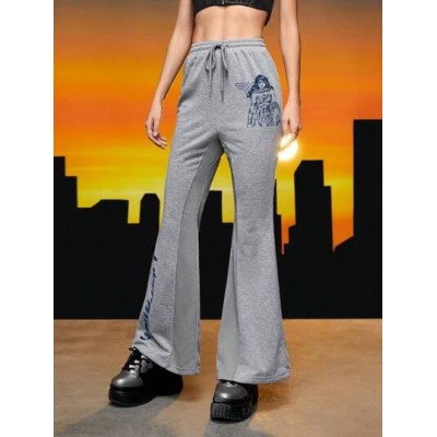 Figure Graphic Drawstring Waist Flare Leg Sweatpants - Choose Your Size