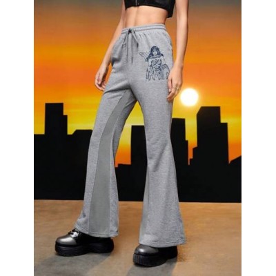 Figure Graphic Drawstring Waist Flare Leg Sweatpants - Choose Your Size