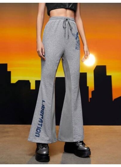 Figure Graphic Drawstring Waist Flare Leg Sweatpants - Choose Your Size