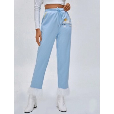 Anke Wonder Women?s High Drawstring Waist Fluffy Hem Sweatpants - Choose Your