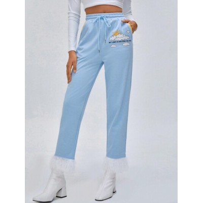 Anke Wonder Women?s High Drawstring Waist Fluffy Hem Sweatpants - Choose Your