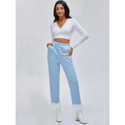 Anke Wonder Women?s High Drawstring Waist Fluffy Hem Sweatpants - Choose Your