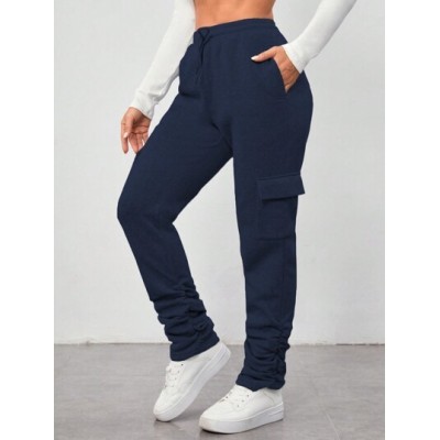 Unity Ladies. Solid Color Drawstring Waist Cargo Sweatpants - Choose Your Size