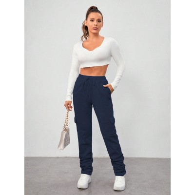 Unity Ladies. Solid Color Drawstring Waist Cargo Sweatpants - Choose Your Size