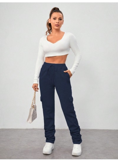 Unity Ladies. Solid Color Drawstring Waist Cargo Sweatpants - Choose Your Size