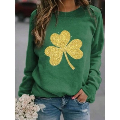 LUNE Women.s Lucky Clover Printed Fleece Sweatshirt - Choose Your Size