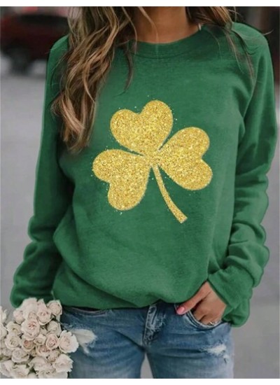 LUNE Women.s Lucky Clover Printed Fleece Sweatshirt - Choose Your Size