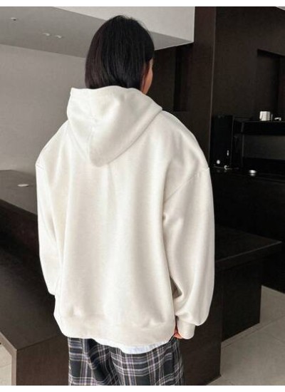 Letter Embroidered Kangaroo Pocket Drawstring Hoodie - Choose Your Size