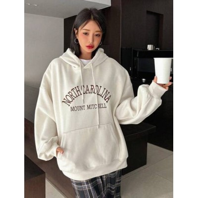 Letter Embroidered Kangaroo Pocket Drawstring Hoodie - Choose Your Size