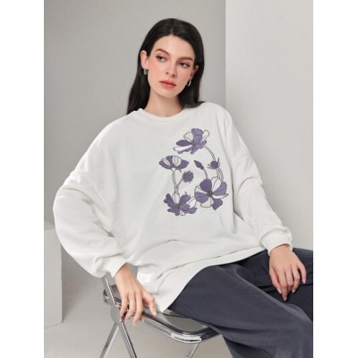 Mulvari Floral Embroidered Drop Shoulder Sweatshirt - Choose Your Size