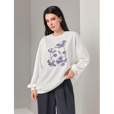 Mulvari Floral Embroidered Drop Shoulder Sweatshirt - Choose Your Size