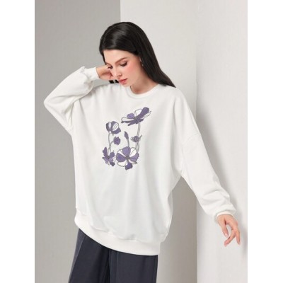 Mulvari Floral Embroidered Drop Shoulder Sweatshirt - Choose Your Size