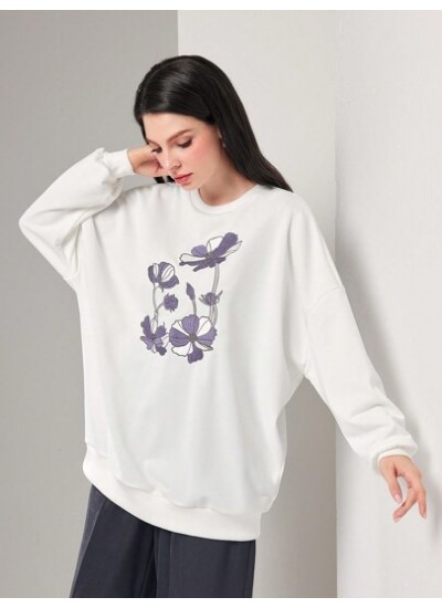 Mulvari Floral Embroidered Drop Shoulder Sweatshirt - Choose Your Size