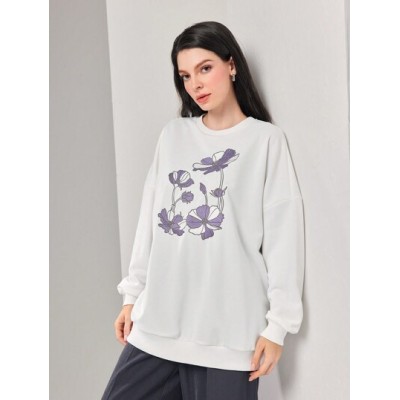 Mulvari Floral Embroidered Drop Shoulder Sweatshirt - Choose Your Size