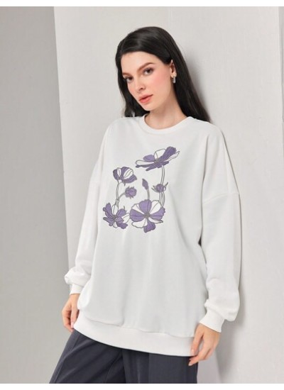 Mulvari Floral Embroidered Drop Shoulder Sweatshirt - Choose Your Size