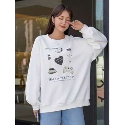 Dazy Star Food & Slogan Graphic Drop Shoulder Sweatshirt - Choose Your Size